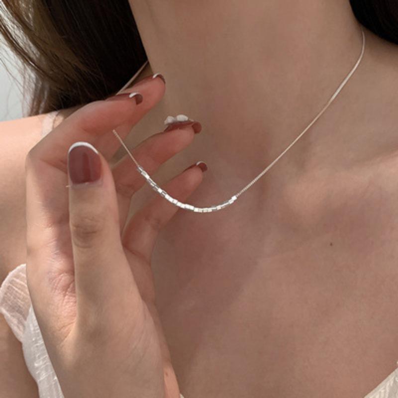 Pure Silver Square Geometric Clavicle Necklace Light Luxury Niche Women Jewelry