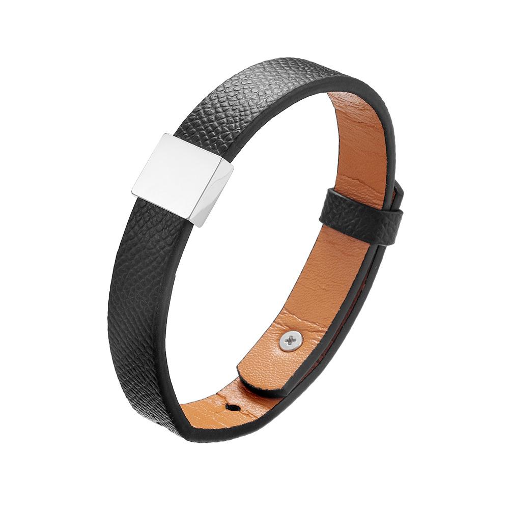 Men'S And Women'S Genuine Leather Bracelet, Simple Stainless Steel Smooth Surface Lettering Cowhide Bracelet Diy Leather Bracelet