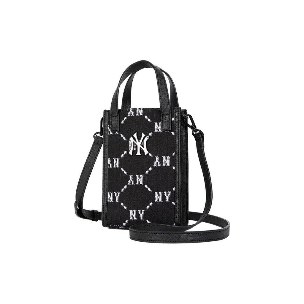New MLB Monogram Collection Polyester Portable One Shoulder Crossbody Cell Phone Pouch Small Size Women's Black 3ACRH012N-50BKS