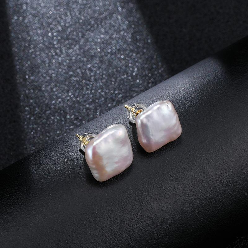 HENGSHENG 12-13mm Natural Pearls Colorful Square Baroque Earrings 925 Silver Simple For Women Girls Daily Jewelry золотой