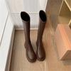 Strong Push~! Huge and Thin! Ins Retro Brown Round Head Thick Sole Medium Heel High Boots Elastic Thin Boots Long Boots