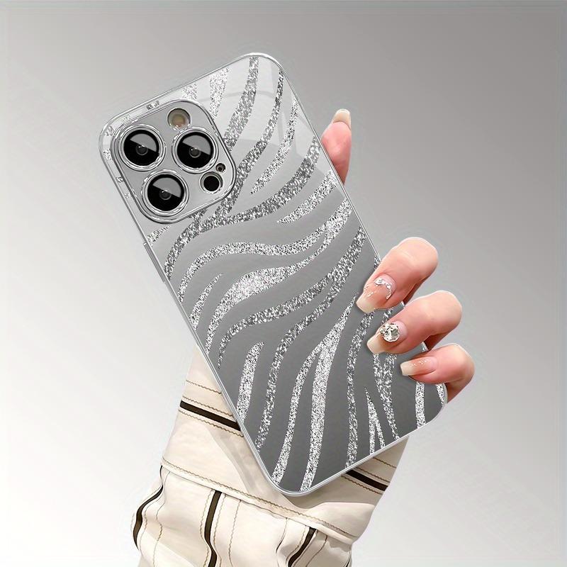 Sparkling Zebra Stripes Pattern Tempered Glass Phone Case For iPhone 11 12 13 14 15 16 17 Pro Max 16 Plus 17Air Shockproof Cover