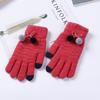 Women Knit Gloves with Cute Plush Ball Warm Hands Keeper Lady Touch Screen Gloves