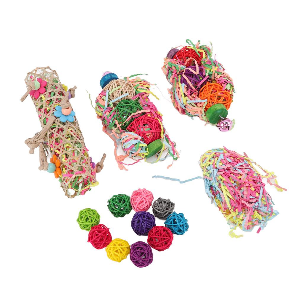 Bird Shredding Toy Colorful Boredom Relief Parrot Foraging Chewing Toy with Bell for Lovebirds
