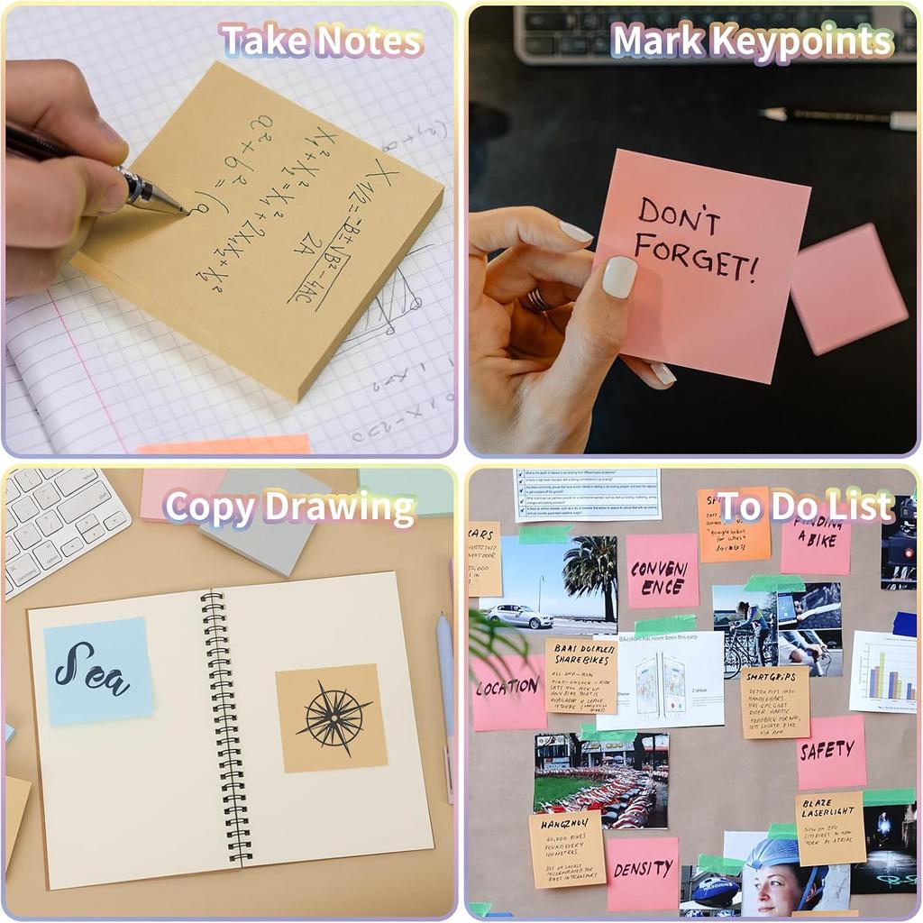 EOOUT 3x3 Inch Super Sticky Notes, 8 Pads (800 Sheets) Pastel Colors, Ink-Proof Self-Stick Notes for Office, Home &School