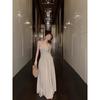 Kumikumi Gyaru Style Gray Niche Chic Pleat Hanging Neck Dress Women Summer Waist Hugging Slimming A- line Skirt