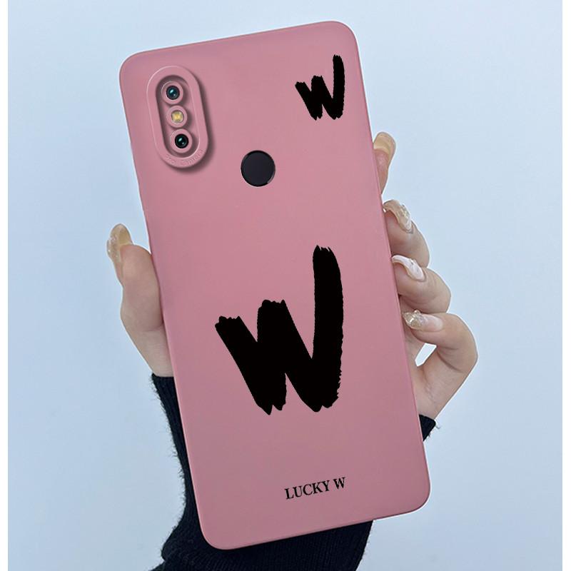 Lucky Initial Letter Phone Case For Xiaomi Mi A2 (Mi 6X) Casing Full Protect Camera Lens Shockproof TPU Soft Matte Cover Bumper