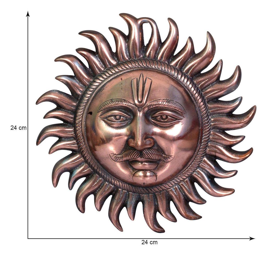 Sun Idol - Vastu for Home for Good Luck Decorative Item Wall Hanging Decor for Living Room Bedroom - Copper - 10 Inches