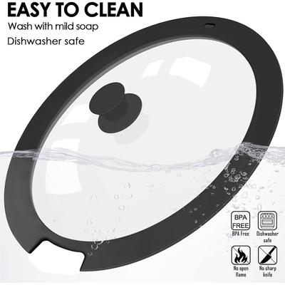 Universal Tempered Glass Pot Lid for Pots Pan Skillet Spill Stopper Cover 18/20/26cm Heat Resistant Silicone Replacement Pan Lid
