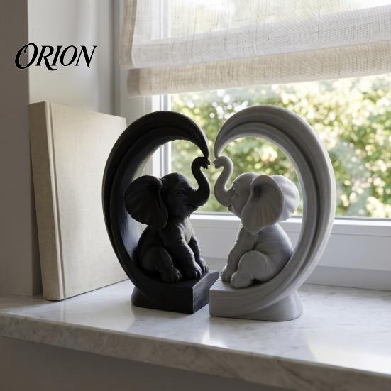 Decorative Figures for Entryway Table 2Pcs 3D Printed Baby Elephant Ornaments, Romantic Heart Shaped Figurines, Modern Handmade Look Home Accents