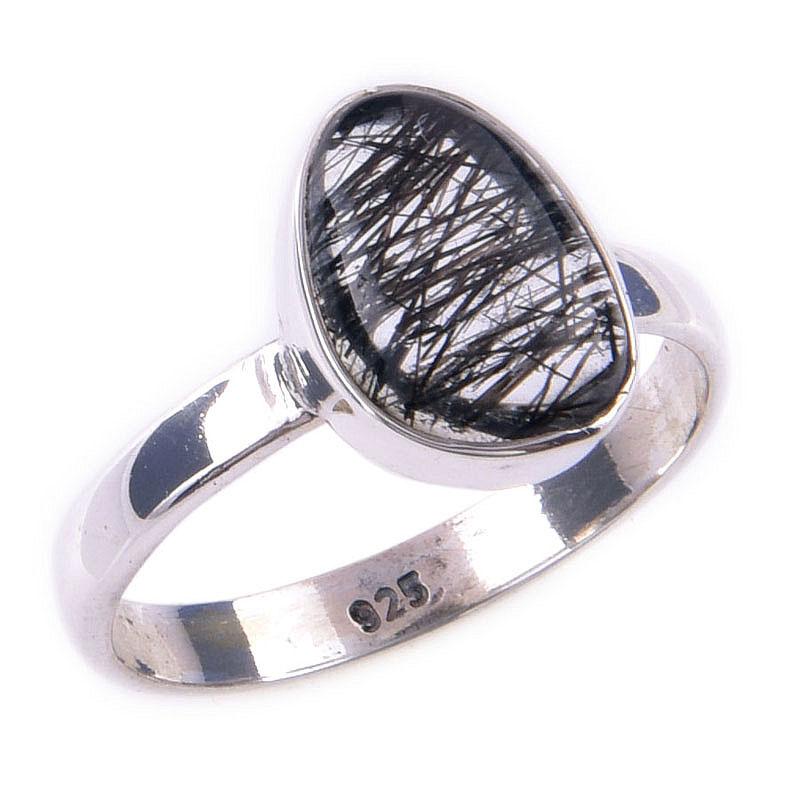 Natural Black Rutile Gemstone Handmade 925 Solid Sterling Silver Ring S.6 a8g58