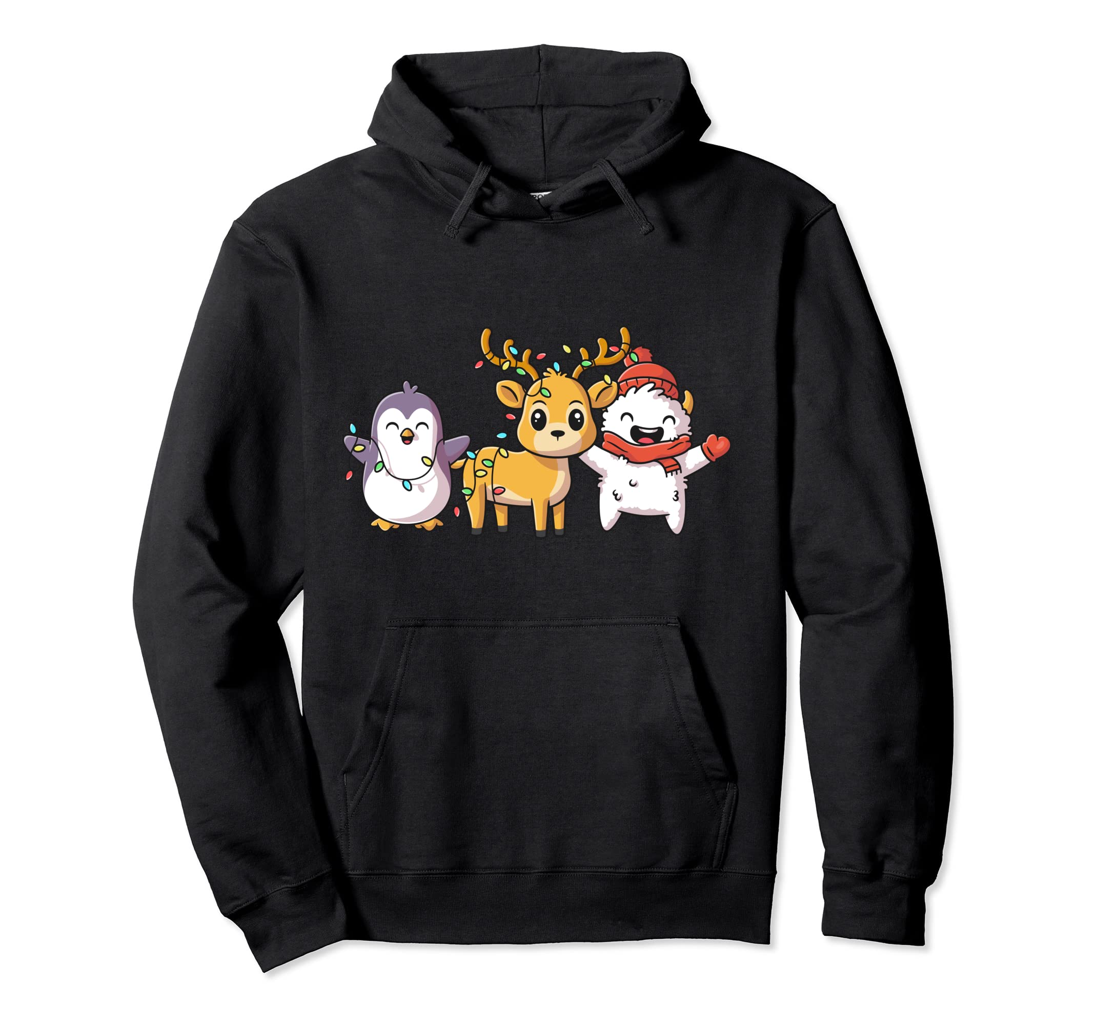 

Christmas Friends Kawaii Penguin Reindeer Yeti Cute Christmas Hoodie чёрный