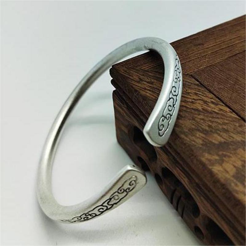 Vintage Retro Silver Plated Auspicious Cloud Open Bangle For Women