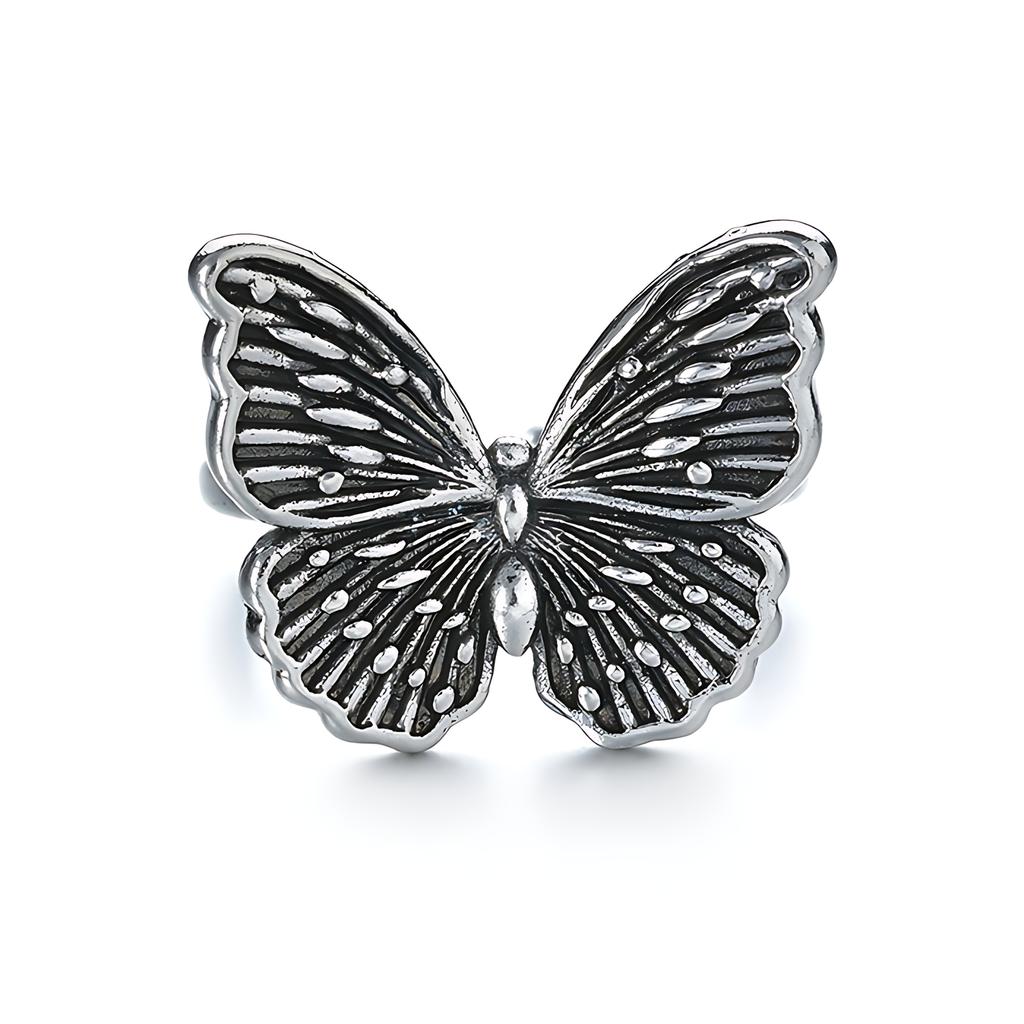 Fashion Retro Butterfly Adjustable Ring for Women Engagement Anniversary Silver Jewelry Gift