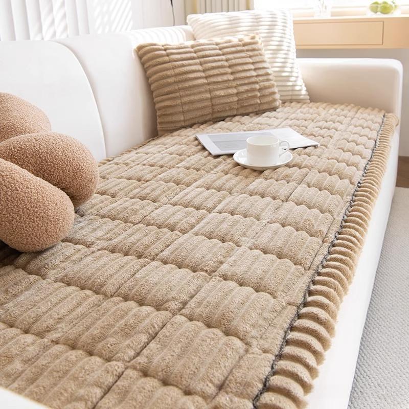 Thick Quilting Process Bench Cushion Corduroy Warm Sofa Mat Autumn and Winter Simple Solid Color Plush Cushions Anti Slip Wear-resistant Non Shifting