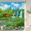Chinese style Natural Waterfall landscape Shower Curtains Bathroom Curtain Waterproof Polyester Horse Bath Curtain with Hooks