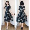 Women's Summer Dress Large Size Chiffon Print Round Neck Short Sleeve Skirt Length To Calf