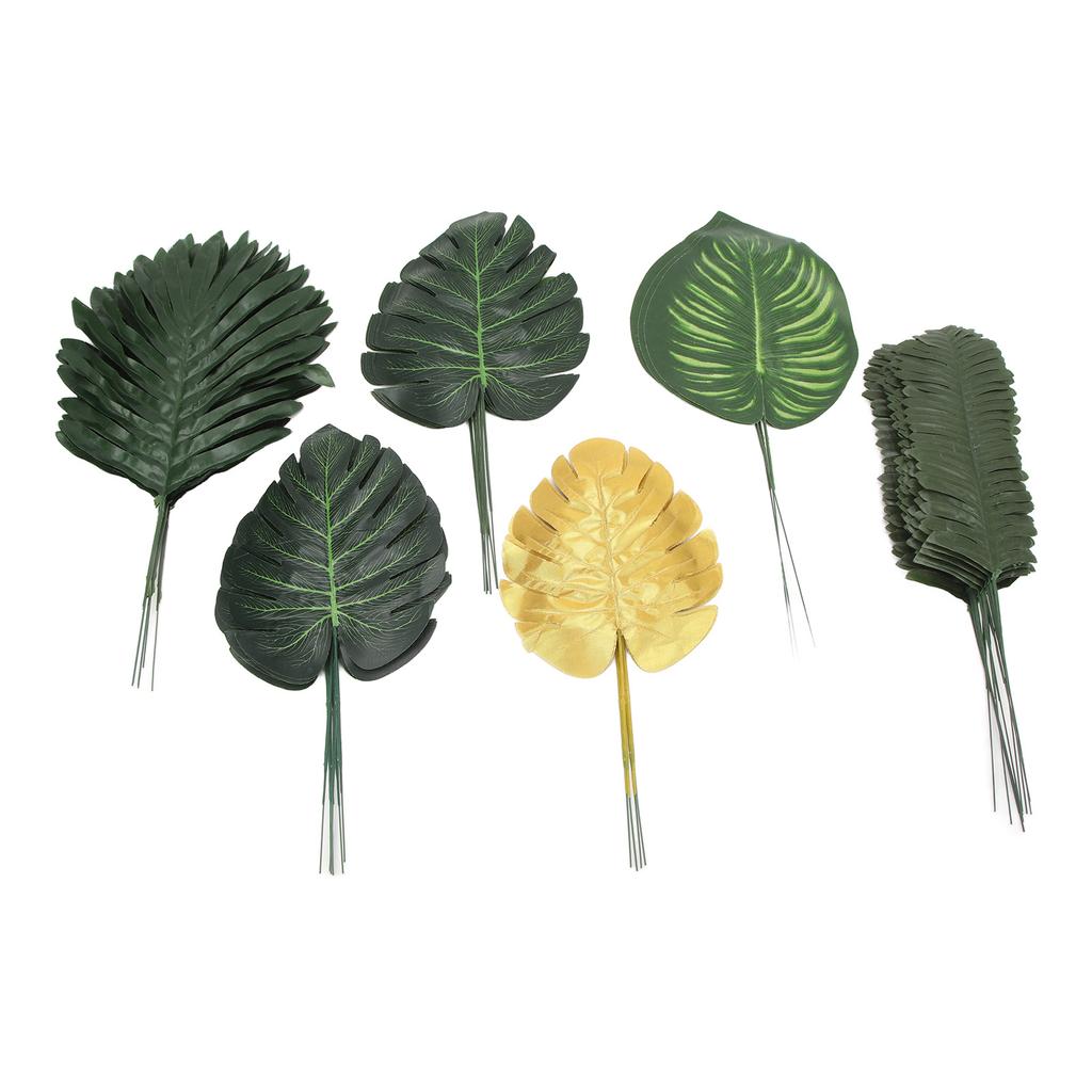 70PCS Artificial Palm Leaves 10 Kinds of Plants Simulation Tropical Plant Leaves for Hawaiian Party Decoration