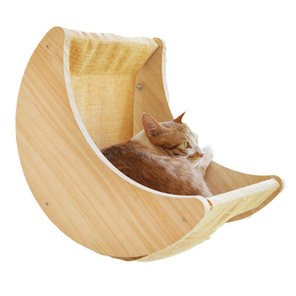 

Подвесной деревянный гамак для кошки в форме полумесяца, кровать-сиденье для кошки, полки для кошки, гамак на окно для кошки, для дома