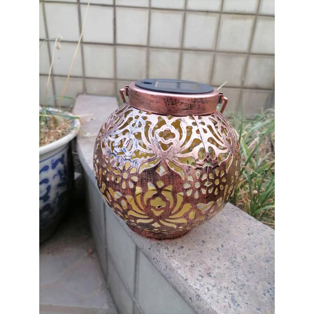 Wrought Iron Hollow Solar Lamp Outdoor Garden Courtyard Layout Lamp Peony Flower Projection Lamp Portable Hanging Lantern Landscape Decorative Lamp