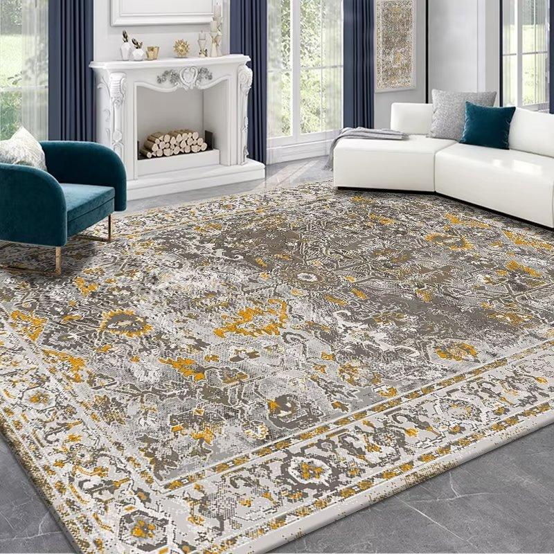 Persian Ethnic Style Carpet, Living Room Sand Coffee Table Floor Mat, Bedroom Bedside Crystal Velvet Carpet