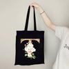 Gold Letter Flower Canvas Bag Women's Shopping Bag Reusable Large Capacity Portable Handbag Harajuku Student Shoulder Bag