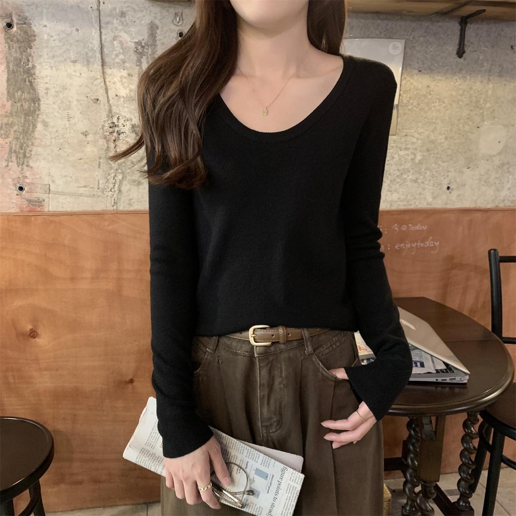 Temperament Skinny Neck Sweater Basic Bottom Top Women's Autumn and Winter Casual Simple Versatile Inner Knitted Long Sleeves