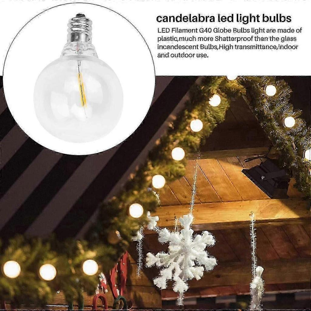 3Pcs G40 Led Replacement Light Bulbs, E12 Screw Base Shatterproof LED Globe Bulbs compatible with Solar String Lights Warm White