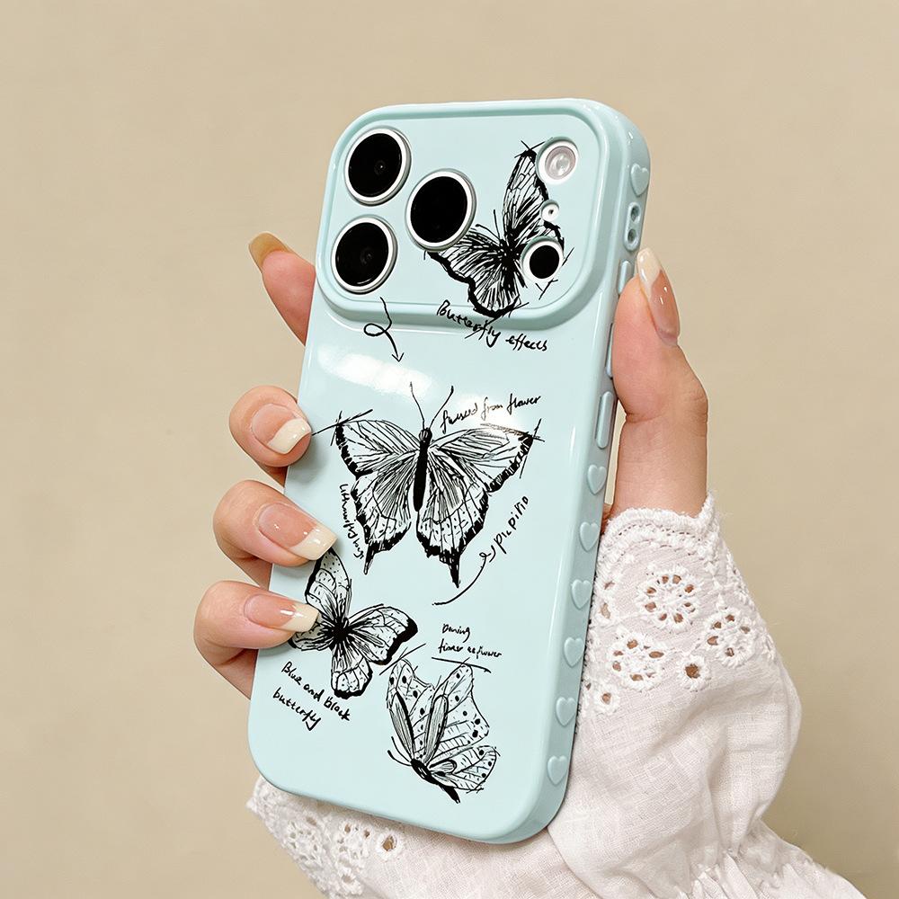 ins Black Butterfly English Applicable iPhone17/17Pro Mobile Phone Case Anti-drop Apple 16/15 Protective Case 14 Women