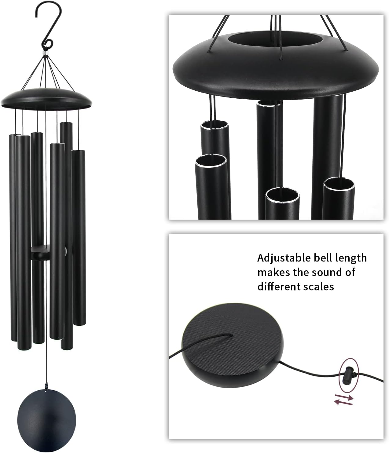 45-inch Black Aluminium Art Deco Wind Chime Outdoor Indoor Waterproof Customized Garden Decorations Metal Sympathetic Wind Chime чёрный