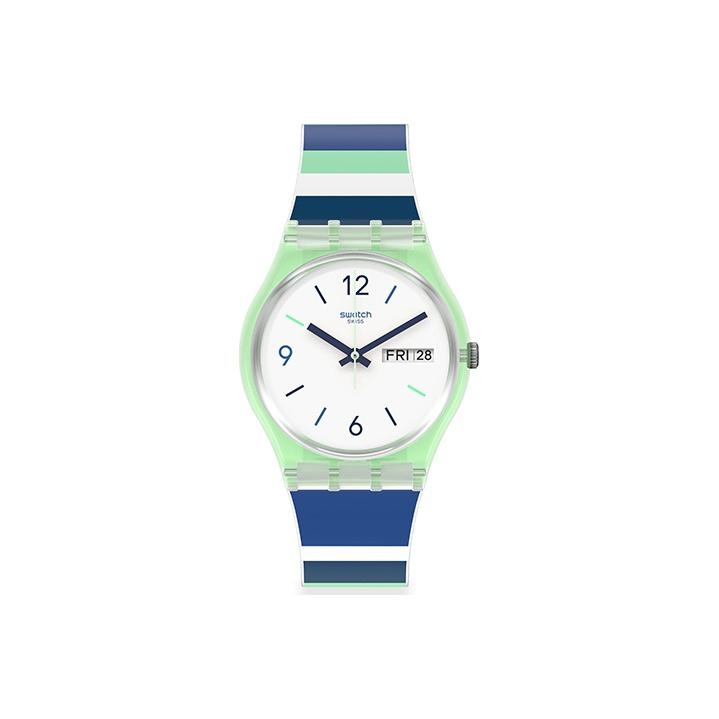 Swatch Quartz Movement Minimalist Watch 34Mm White Dial Plastic Case Silicone Strap Unisex watches GG711 White Dial Blue Green Strap
