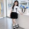 Completo estivo a due pezzi per bambina in stile coreano con fiocco - Dolce e alla moda Outfit con gonna a torta