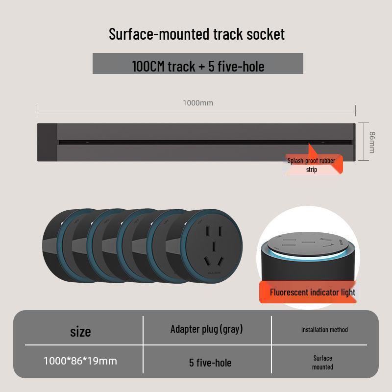 Movable Surface-Mounted Wireless Track Socket for Kitchen Island