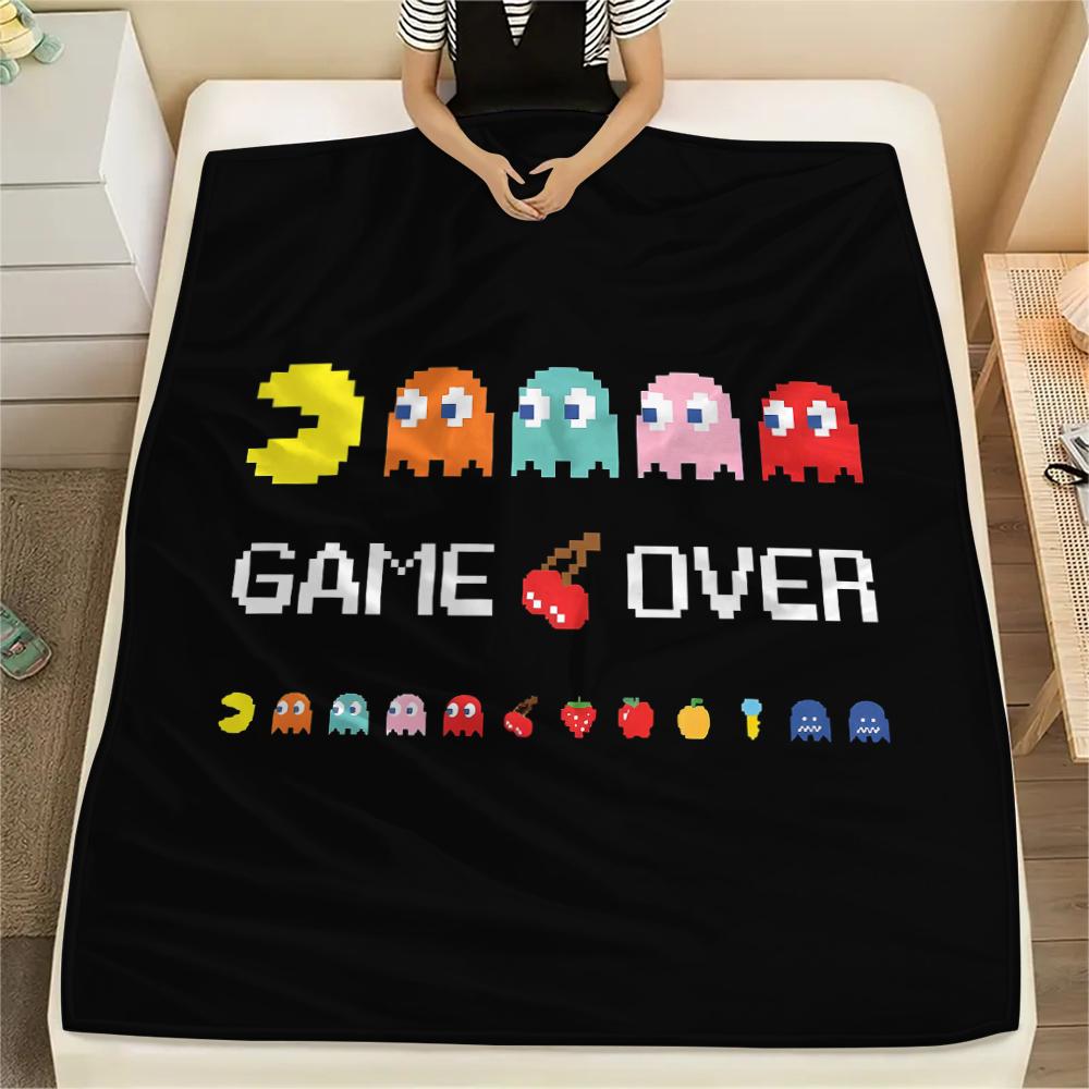 1 st Pac-Man-tryckt flanellfilt, hög kvalitet för alla årstider, heminredning, värme och komfort, perfekt som julklapp