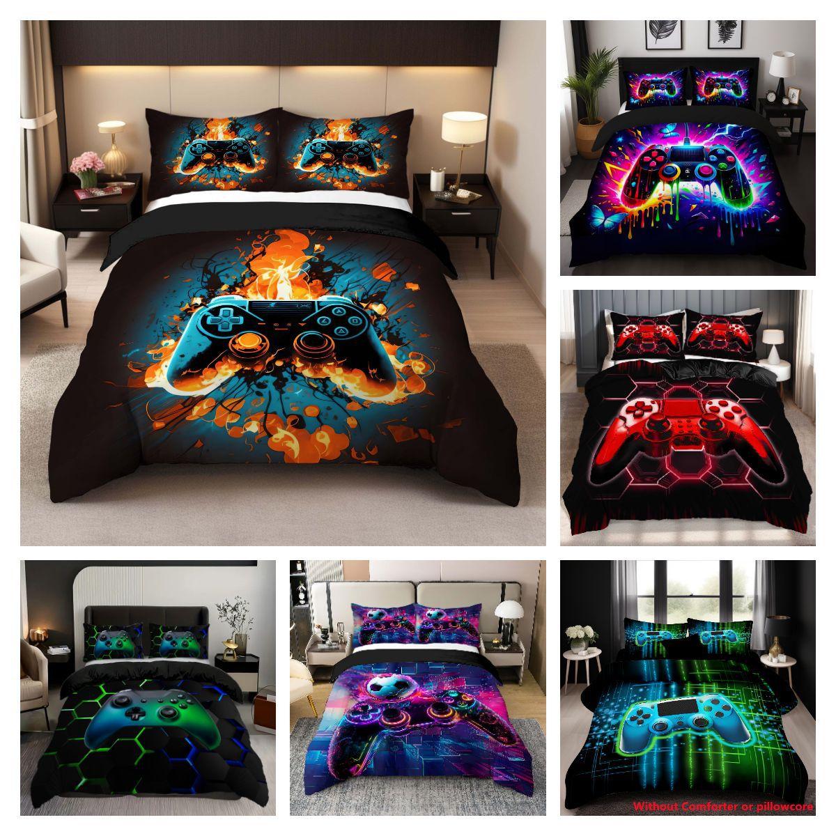 Colorful Gamepad Digital Printing Three-Piece Quilt Cover, Made
