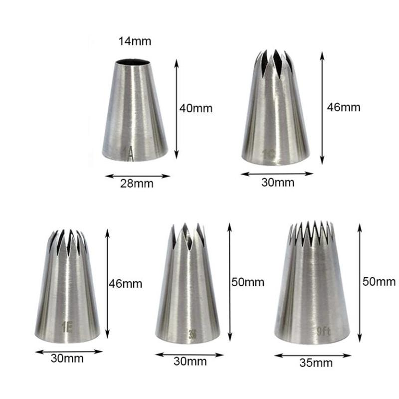 

5pcs Stainless Steel Cake Decorating Tips Large Icing Nozzle Set for Cupcake Pastry Cream Dessert Decorations