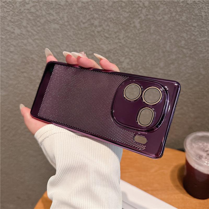 Full Cover Plating Grid Heat Dissipation PC Case With Lens Film For Vivo iQOO 12 Pro Back Shell Protector