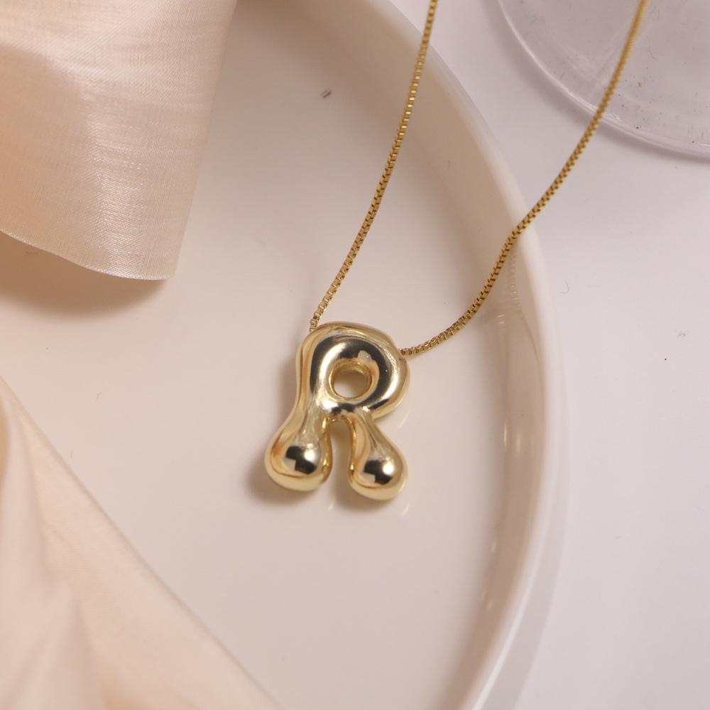 Gold Plated Balloon 26 Letter Necklaces Smooth Stainless Steel Bubble Initial Pendant Chunky Women Personality Chain Jewelry