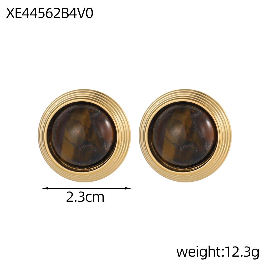 CARLIDANA Geometric Textured Waterproof Gold Plated Conch Spiral Stainless Steel Jewelry Heart Earrings Tiger Eyes Stone Woman