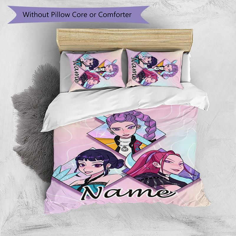 3pcs KPop Demon Hunters24 Cover Set - Personalized Name, HD Printed Bedding with 1 Cover and 2 Pillowcases - Perfect for Home Decor, Easy Care
