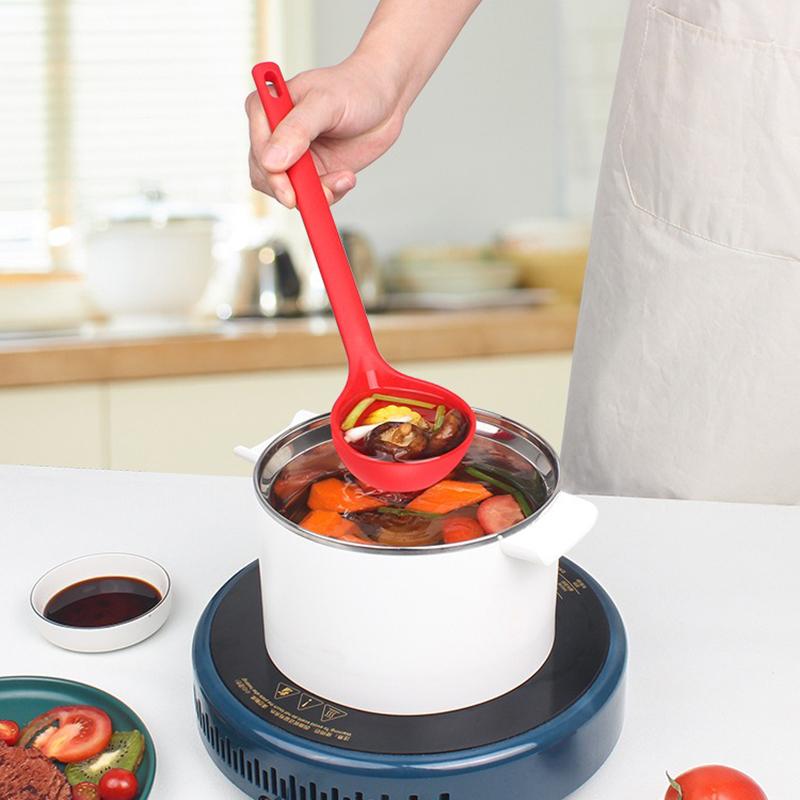 Long Handle Solid Color Non-stick Silicone Ladle Soup Spoon Heat Resistant Hot Pot Porridge Scoop Japanese Kitchen Utensils