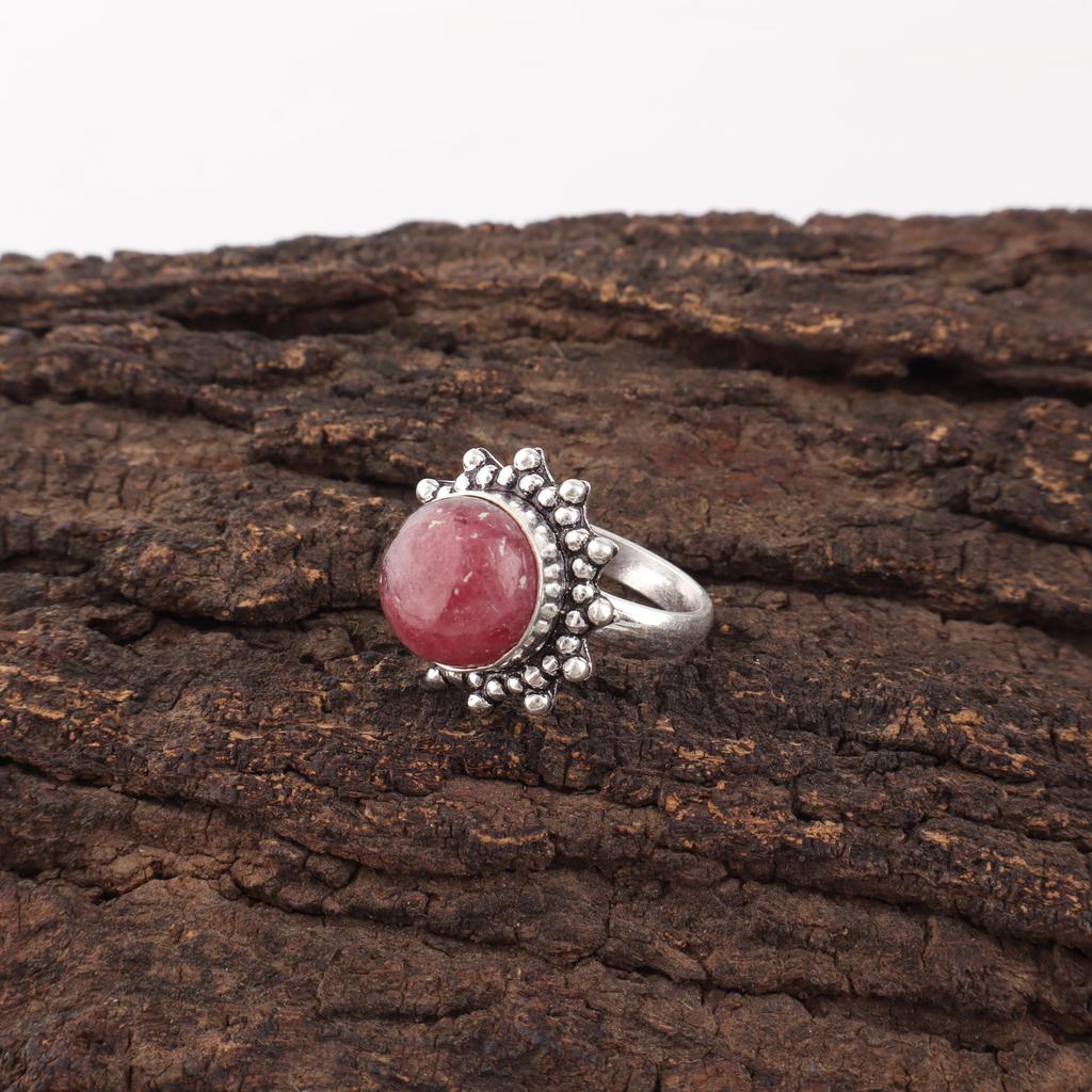 Schmuck aus schwarzem Rhodonit-Edelstein, 925er Sterlingsilberring, handgefertigter wunderschöner silberner Boho-Ring als Hochzeitsgeschenk