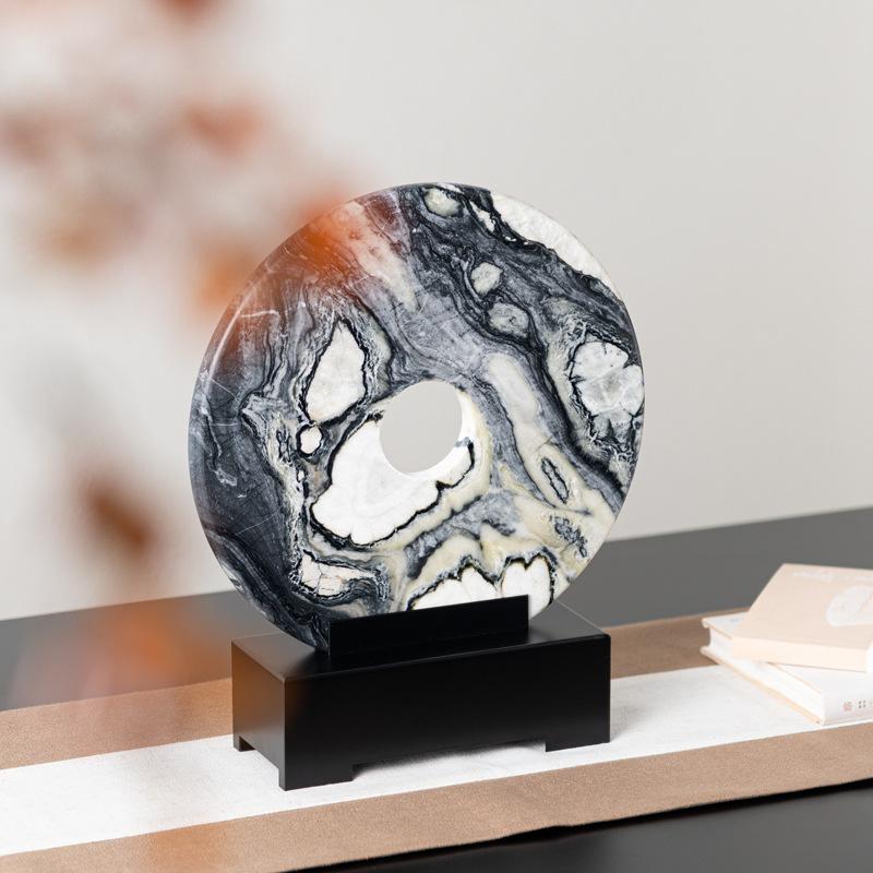 Marmorring Vertiefter Ring Naturmarmorstatue Konzentrische Kreise Dekorationsfiguren Heimdekorationszubehör