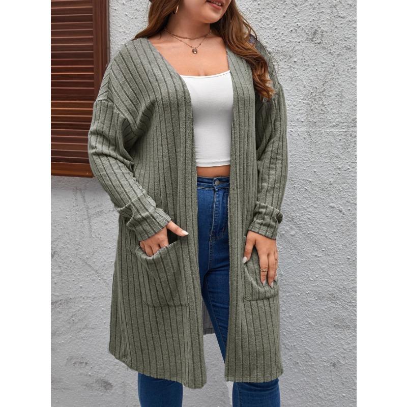 Spring and autumn thin large size ladies casual long sweater cardigan, loose and comfortable ladies unbuttoned knitted jacketHF23047