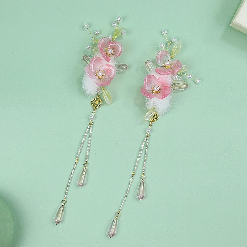 

Hanfu Tassel Headdress: Ancient Style Hairpins and Pompom Clips розовый