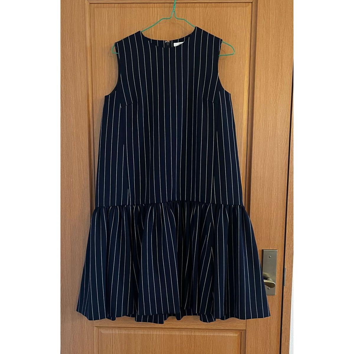 New IENA sleeveless dress striped ruffle hem navy