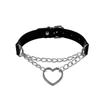 European & American Retro Heart Pendant Leather Choker Necklace - Peach Heart Shape Chain Jewelry