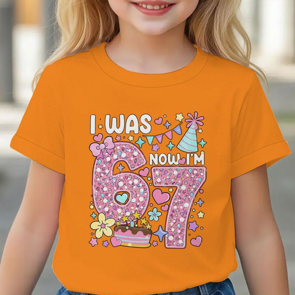Girls I Was 6 Now I'm 7 T-shirt 7th Birthday Shirt Round Neck Short Sleeve Cotton Tee Age 7 Outfit Number Print Girls Clothes