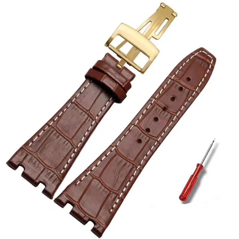 For Audemars Piguet AP15400 15703 15500 Royal Oak Series Men Leather Watch Strap 26mm Blue Brown Black Double Concave Interface