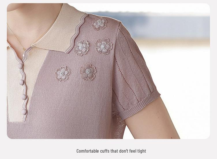 Mother's Day Loose Summer Knit T-Shirt for Middle-Aged and Elderly Women